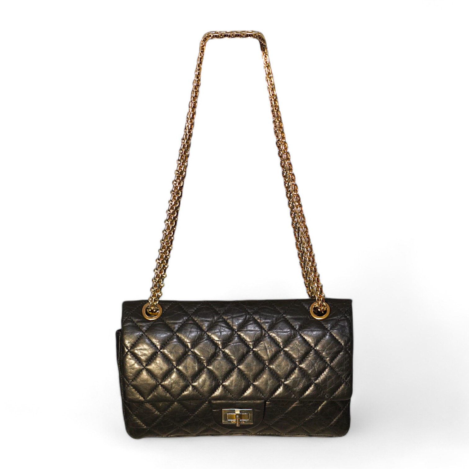 A Chanel 2.55 black leather handbag